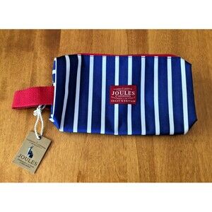 NEW Joules Cosmetic Makeup Jewelry Bag Blue Striped Zipper Logo